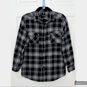 Blue Gear Black Plaid Flannel shirt 100% cotton Size Small